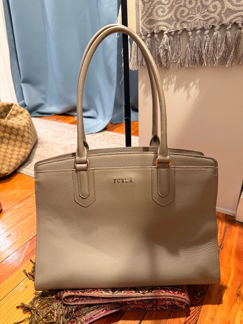 Furla Taupe Leather Double-Handle Tote - Picture 6 of 8